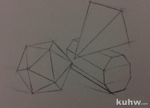 几何体组合（2） 四棱锥体+六棱椎体+正三角多面体明暗写生示范