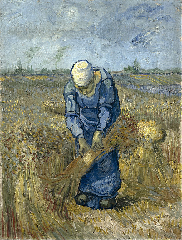 文森特·梵高（Vincent van Gogh） 作品《农民妇女捆扎》高清 Peasant Woman Binding Sheaves (after Millet)