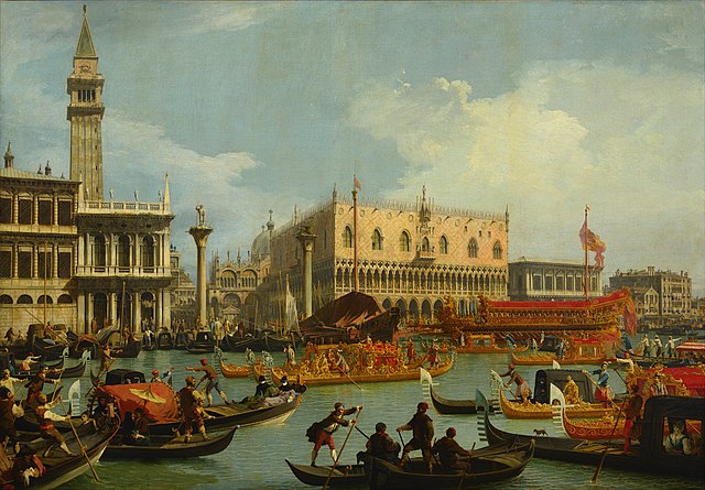 卡纳莱托 作品《Bucentaur由杜卡勒宫（Palazzo Ducale）返回码头》高清
