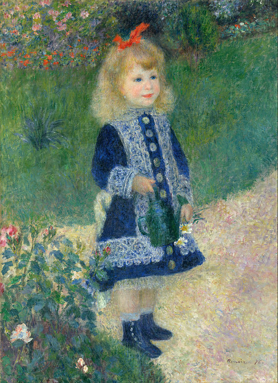 法国画家皮埃尔·奥古斯特·雷诺阿（Pierre-Auguste Renoir）作品《一个有喷壶的女孩》油画