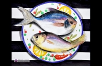 油画棒教程——盘里的鱼