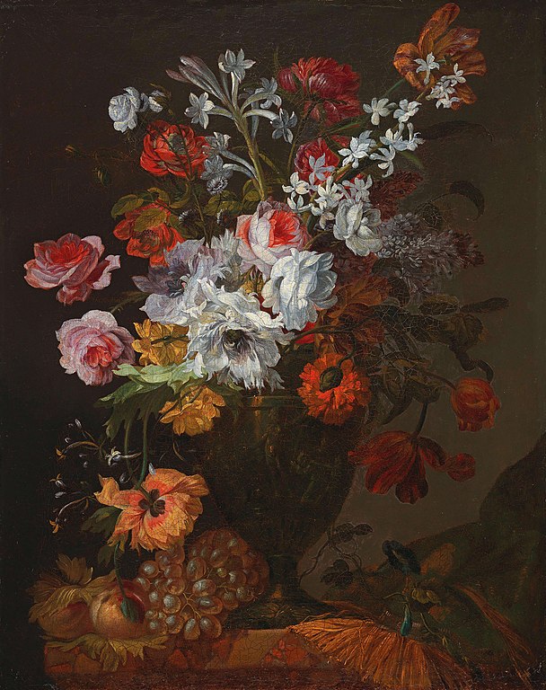 扬·巴蒂斯特·莫雷尔（Jan Baptist Morel） 作品《玫瑰，水仙和康乃馨鲜花的静物写生》高清下载