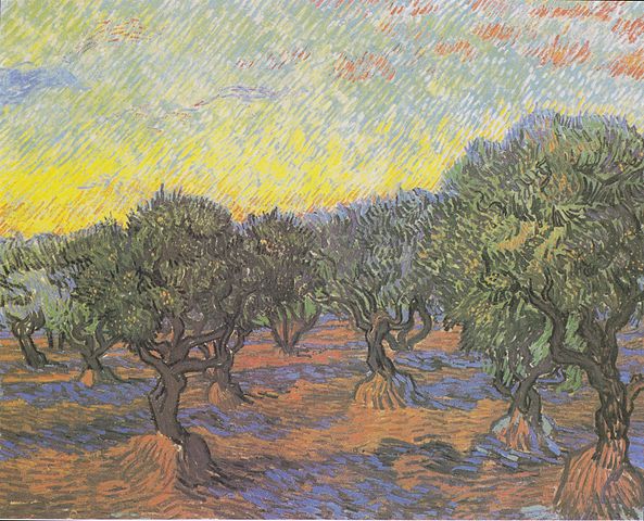 文森特·梵高（Vincent van Gogh）《橄榄树丛：橘色的天空》高清下载