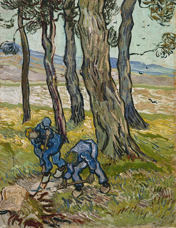 文森特·梵高（Vincent van Gogh）-《树林中的两个挖掘机》高清下载