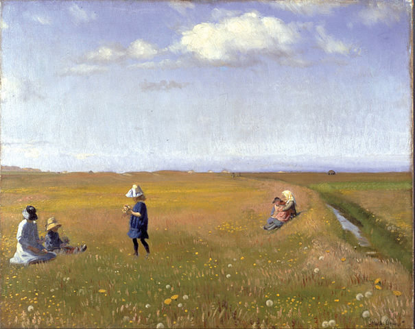 迈克尔·彼得·安切尔作品《儿童和年轻女孩在斯卡恩(Skagen)北部的田野摘花》高清下载