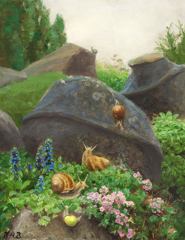 哈·布朗德基尔德(ha brendekilde)作品《花园里的勃艮第蜗牛》高清下载