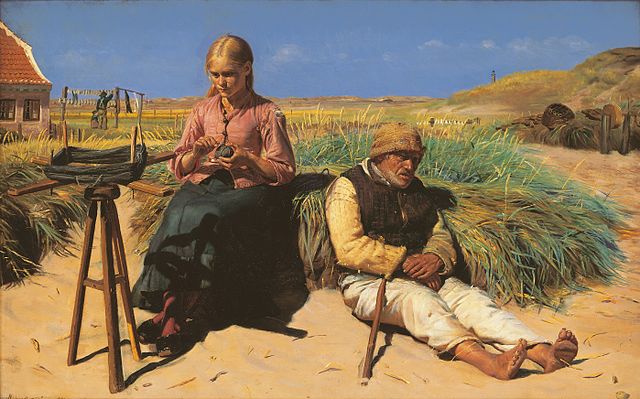 迈克尔·彼得·安切尔(Michael Peter Ancher)作品《沙丘中的盲克里斯蒂安和蒂恩》高清下载