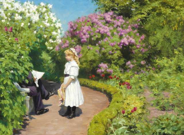 哈·布朗德基尔德(ha brendekilde)作品《一个戴着草帽的年轻女孩》高清下载