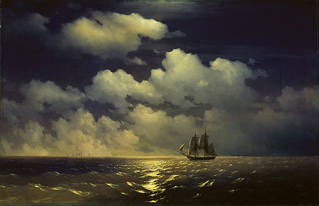 伊万·艾瓦佐夫斯基（Ivan Aivazovsky）作品《双桅船水星击败俄罗斯队的两名土耳其船只遭遇后》高清下载