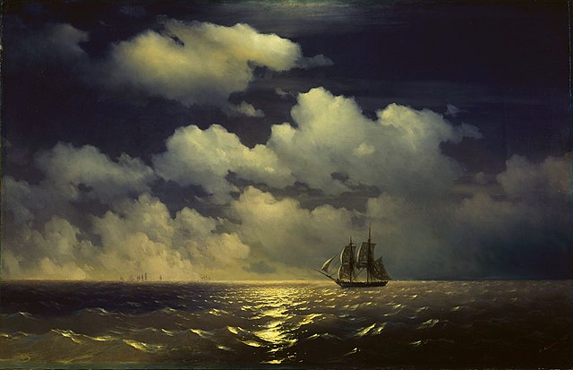伊万·艾瓦佐夫斯基(Ivan Aivazovsky)作品《双桅船水星击败俄罗斯队的两名土耳其船只遭遇后》高清下载