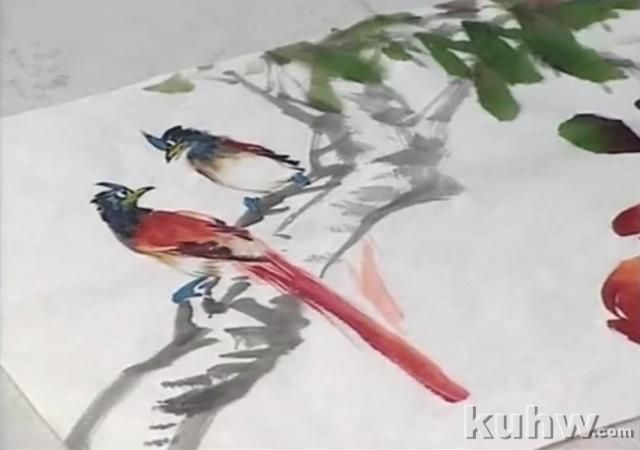 国画汇-写意花鸟《满园春色》欣赏，教学你不知道的绶带鸟画法