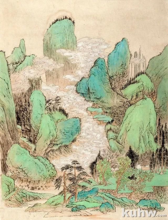 青绿山水画画法示范教程,超详细