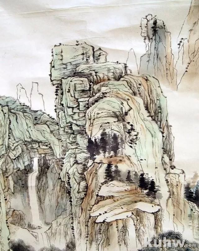 青绿山水画画法示范教程,超详细