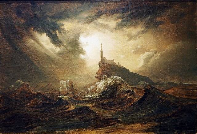 卡尔·布莱琴（Carl Blechen ）作品《风雨如磐的海与灯塔》高清下载