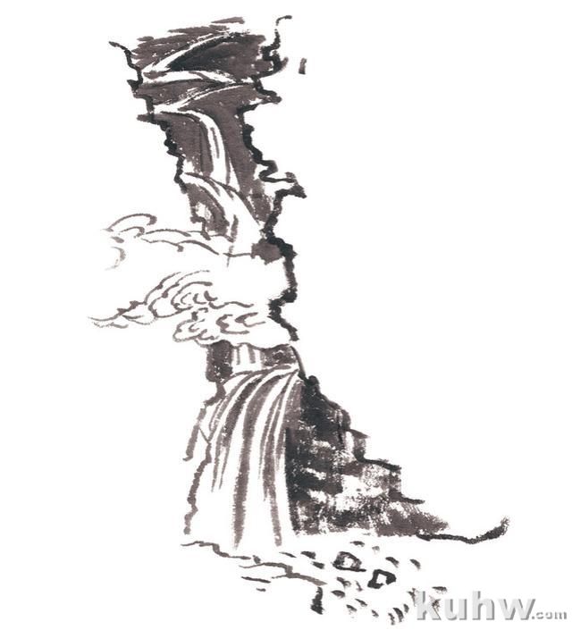 画山教程|山的表现方法、山石墨法及山坡路径、泉水瀑布的画法
