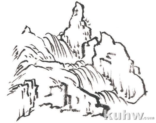 画山教程|山的表现方法、山石墨法及山坡路径、泉水瀑布的画法