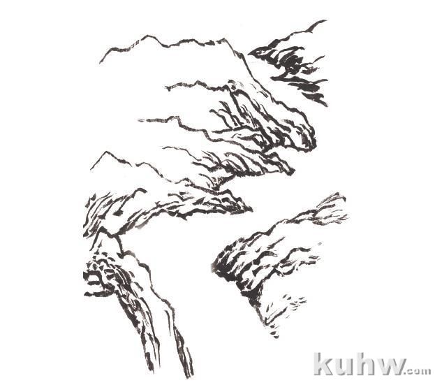 画山教程|山的表现方法、山石墨法及山坡路径、泉水瀑布的画法