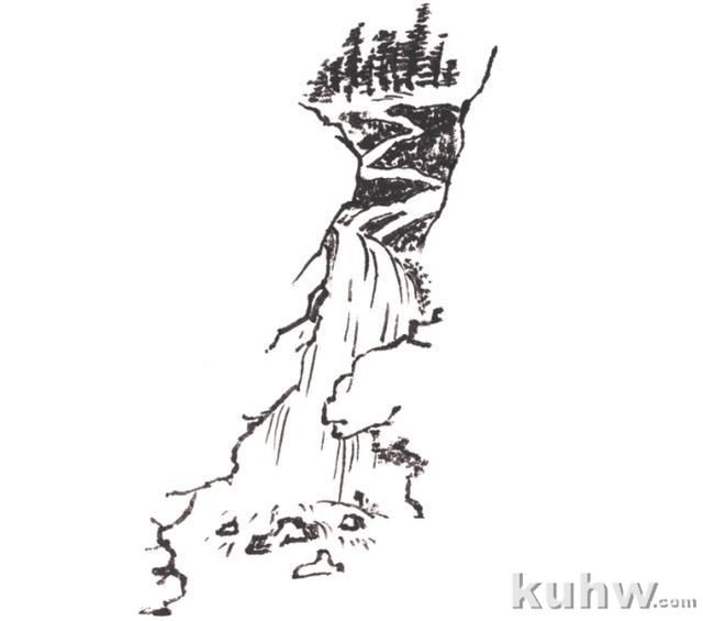画山教程|山的表现方法、山石墨法及山坡路径、泉水瀑布的画法