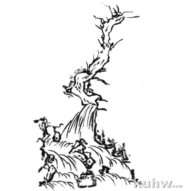 画山教程|山的表现方法、山石墨法及山坡路径、泉水瀑布的画法