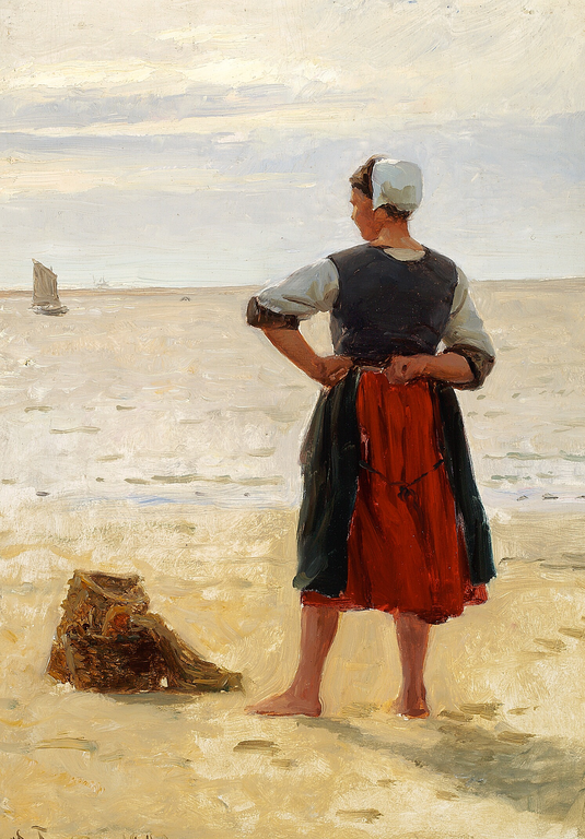 劳里特·图克森(Laurits Tuxen)作品《一位年轻的女渔翁看着大海》高清下载