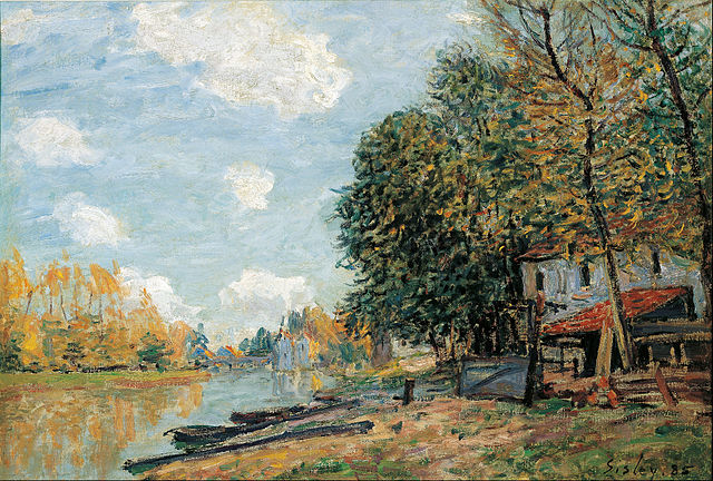 阿尔弗雷德·西斯利（Alfred Sisley）作品《1877年的卢恩河两岸》高清下载