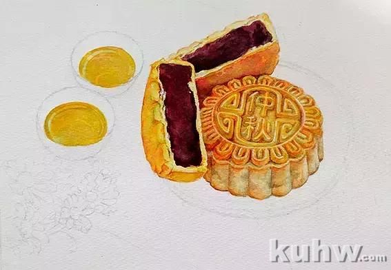 绘画~水彩教程丨中秋水彩月饼送给大家，非常详细的步骤了