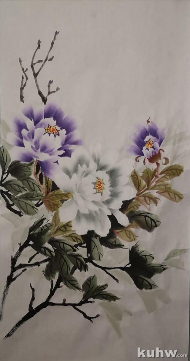 紫色牡丹和白色牡丹绘画教程