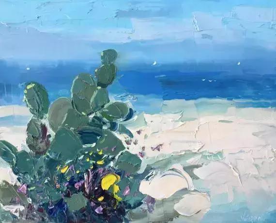 这女子用色大胆，冷暖对比强烈。美国画家Erin Hanson的作品选