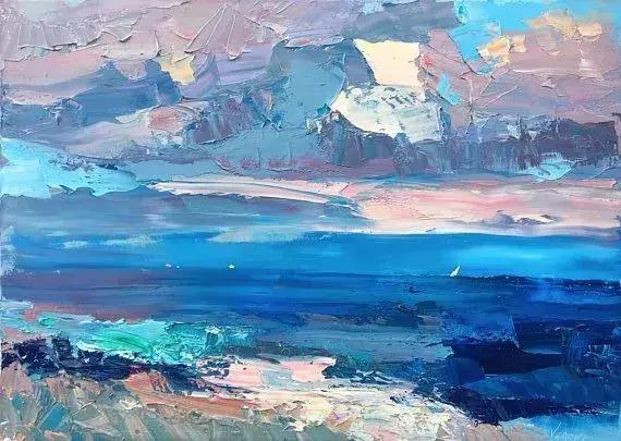 这女子用色大胆，冷暖对比强烈。美国画家Erin Hanson的作品选