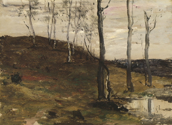 威廉·莫里斯·亨特（William Morris Hunt）作品《山坡上有树木》高清下载