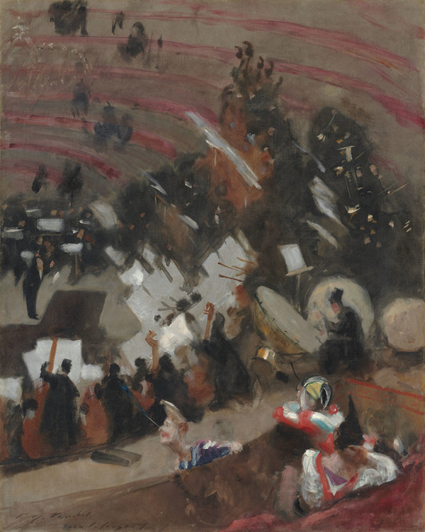 约翰·辛格·萨金特( John Singer Sargent)作品《希尔弗剧院(Cirque d'Hiver)的Pasdeloup乐团排练》高清下载