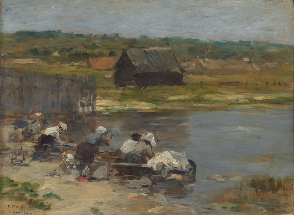 欧仁·布丁（Eugène Boudin）作品《洗衣妇在池塘的边缘》高清下载