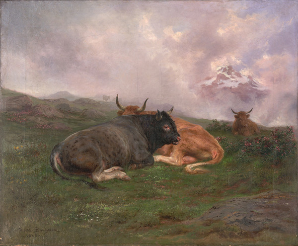 罗莎·博纳尔(Rosa Bonheur)作品《在阿尔卑斯山的山坡上休息的牛》高清下载