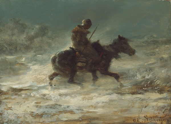 阿道夫·施雷尔（Adolphe Schreyer）作品《兰斯在雪地里骑的人》高清下载