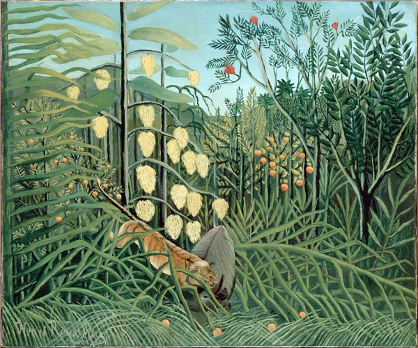 亨利·鲁索（Henri Russo）-在热带雨林中。老虎与公牛的斗争（1908）高清下载