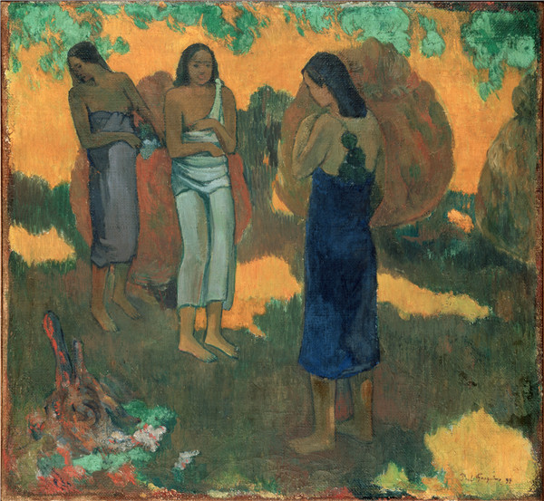 保罗·高更(Paul Gauguin)-黄色背景上的三个大溪地人(1899)