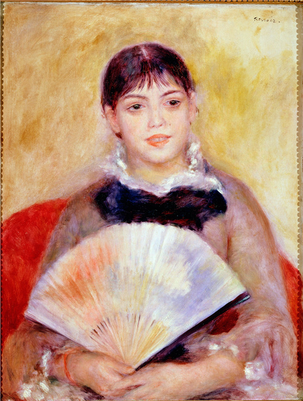 法国画家皮埃尔·奥古斯特·雷诺阿(Pierre Auguste Renoir)-粉丝女孩(1881)