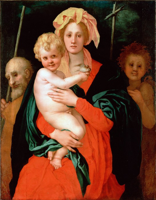 意大利画家雅各布·达·蓬托尔莫(jacopo da pontormo)-麦当娜和孩子与圣约瑟夫和施洗约翰（1527）高清下载
