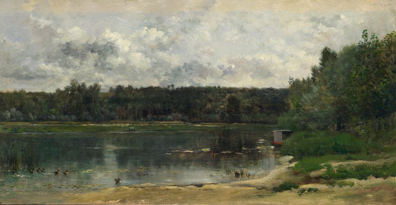 法国画家查尔斯·弗朗索瓦·杜比尼（Charles-François Daubigny）-河景与鸭子 高清下载