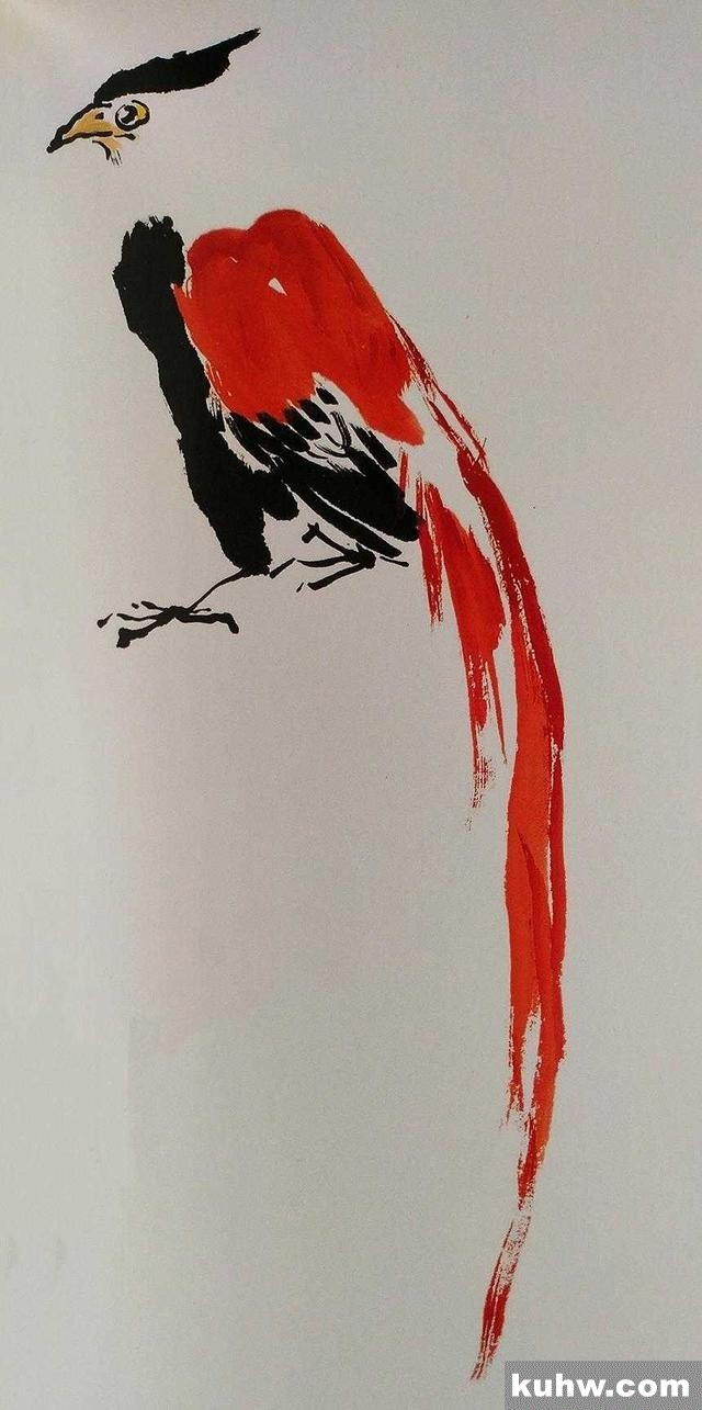 国画基础讲堂|绶带鸟的简易画法以及常见布局构图