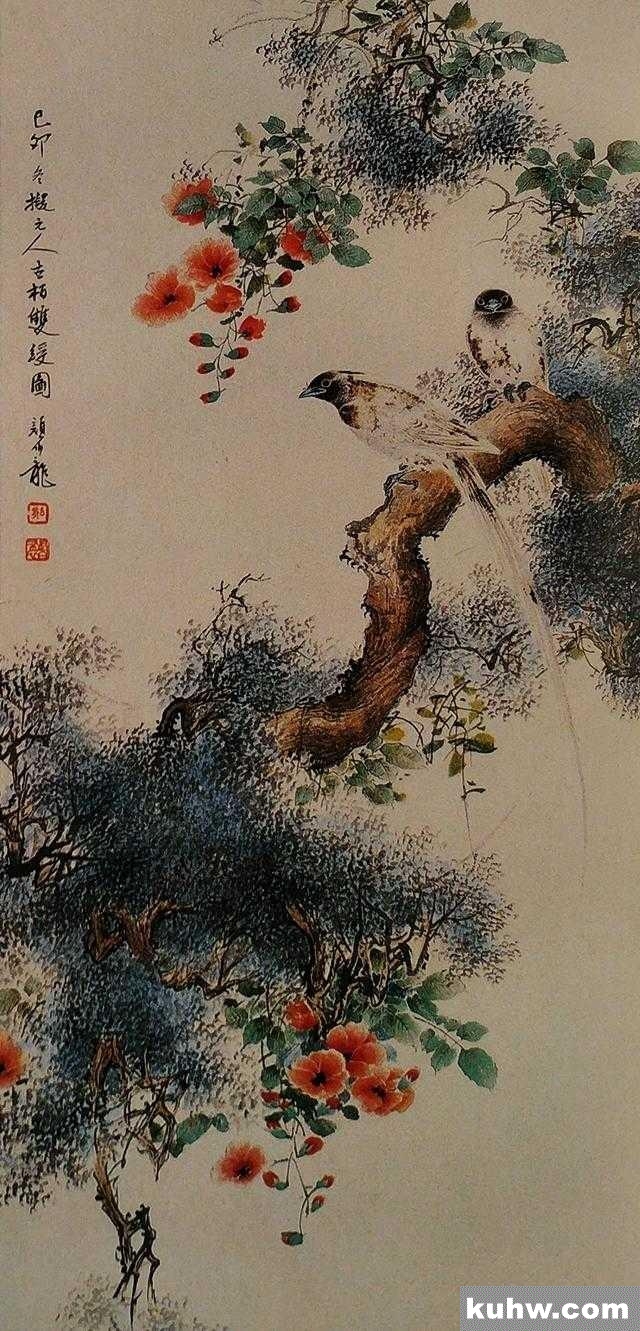 国画基础讲堂|绶带鸟的简易画法以及常见布局构图