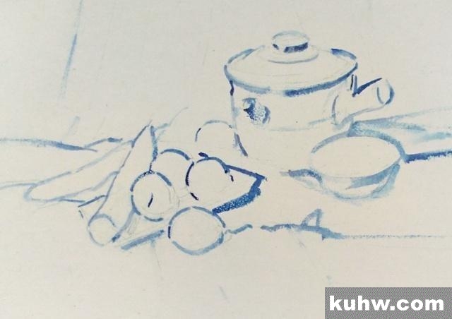 水彩技法|《砂锅与蔬果》画法步骤