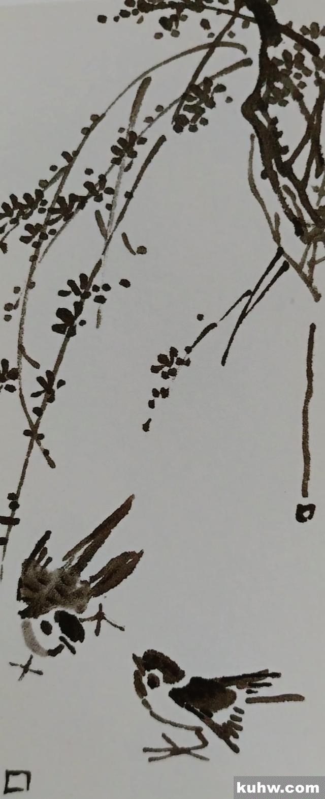 国画基础讲堂|麻雀图的常见构图以及简易画法