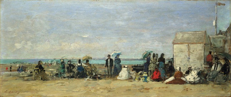 欧仁·布丁(Eugene Boudin)-海滩景象,特鲁维尔(Trouville)高清下载
