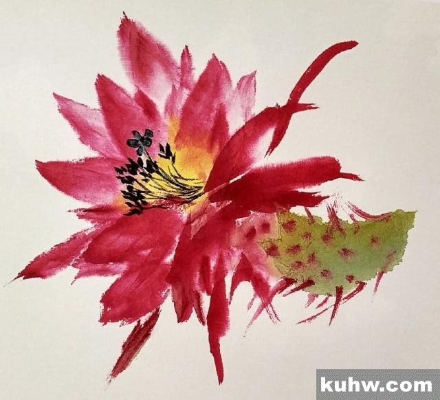 一起来学国画:令箭荷花的画法