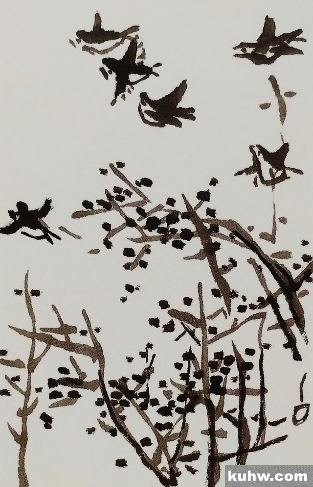 国画基础讲堂|麻雀图的常见构图以及简易画法