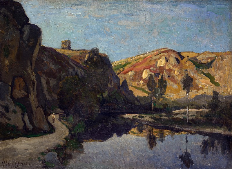 法国画家亨利·约瑟夫·阿皮尼（Henri Joseph Harpignies）-山区之中的河流 高清下载