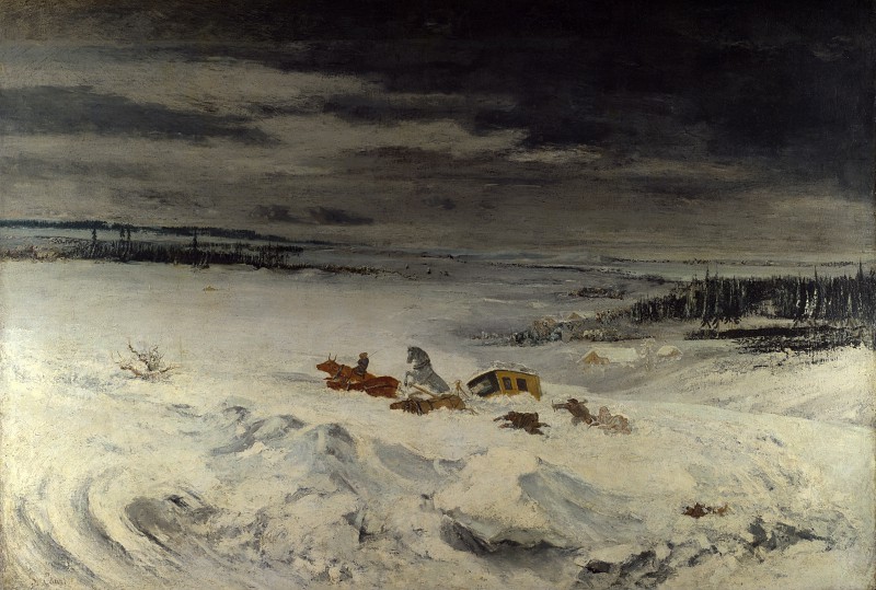 古斯塔夫·库尔贝（Gustave Courbet）-雪地里的驿马车 高清下载