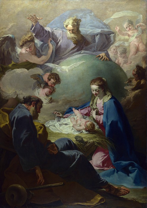 意大利画家乔凡尼·巴蒂斯塔·皮托尼（Giambattista Pittoni）-与父神和圣灵的圣诞节 高清下载