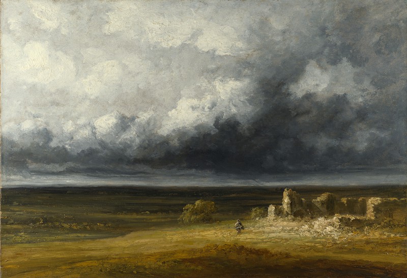 法国画家乔治·米歇尔（Georges Michel）–暴风雨的风景与平原上的废墟 高清下载